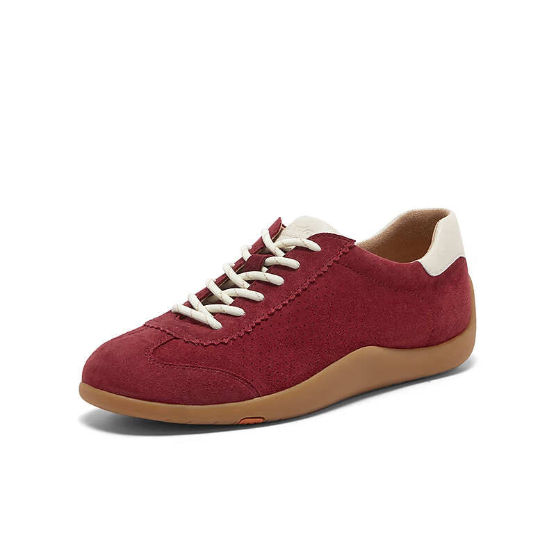 Bata Prince Qitong Same Style Lambskin Leather Training Shoes for Women, New Soft Cheese Couple Thin-Soled Sports Casual Shoes, Wine Red, Size 38
