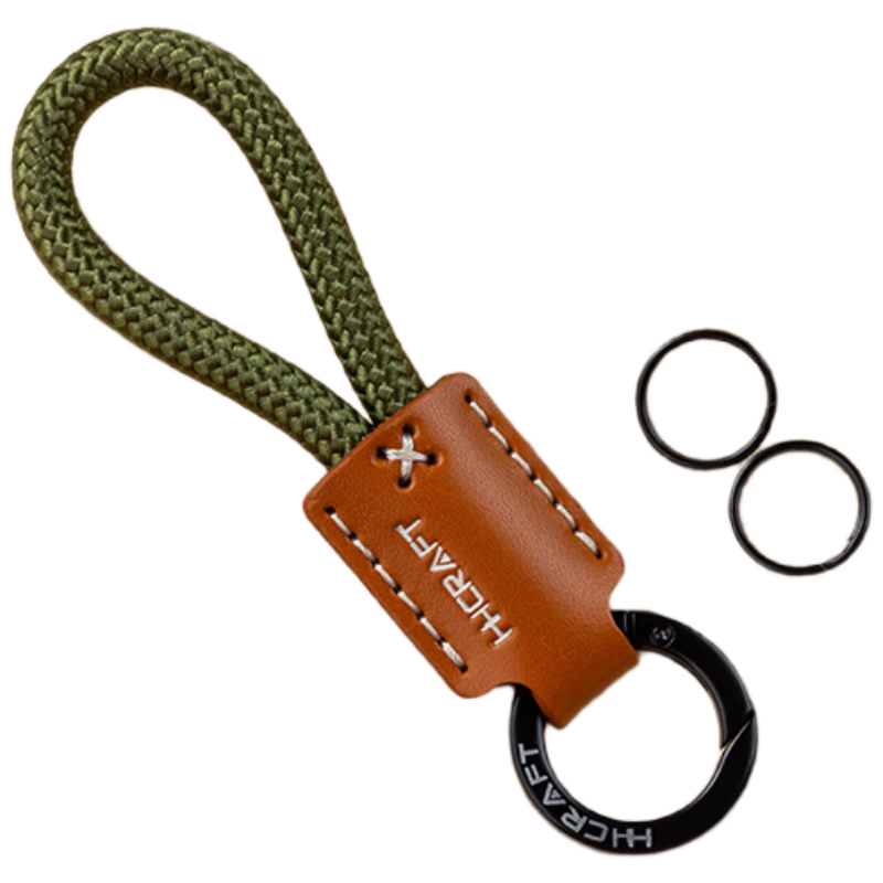 Dijialun Leather Braided Rope Keychain Pendant, High-End Car Key Ring, Loop Bracelet for Men And Women, Hand Rope, School Bag Accessory, Gree