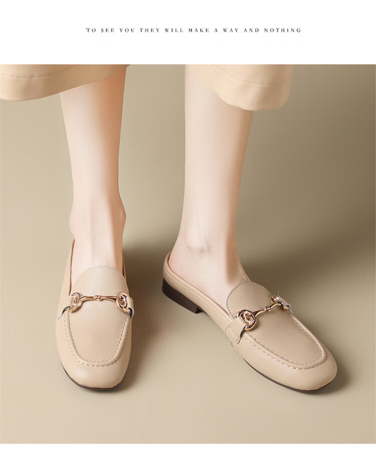 ZHR Women's Slippers, Elegant Closed-Toe Mule Sandals, Simple Slip-On Loafers, AH381T, Apricot Color, Size 37 15