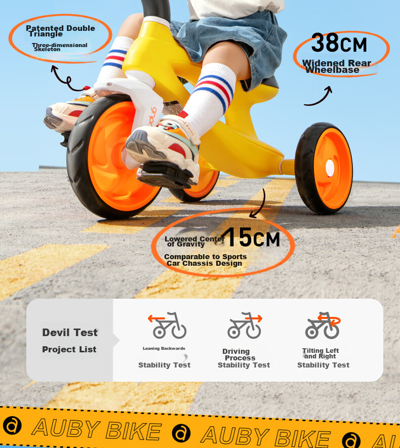 Auby Children's Tricycle Baby Tricycle Pedal Bike 1-3-6 Years Old Multi-Use Push Car 5-in-1 Birthday Heavy-Duty Safety 10