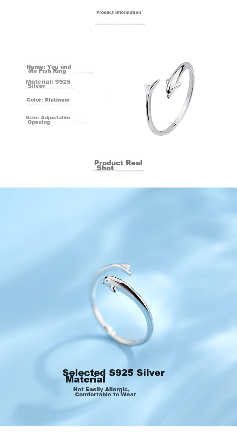Dijing 925 Silver Ring for Women, Adjustable Size, Korean Style Fashion Jewelry, Single Tail Ring, Finger Ring for Girls, Simple Desig 3
