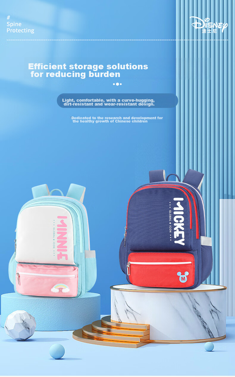 Disney Children's Backpack for Primary School Students, Mickey Mouse Design for Grades 1-3, Boys And Girls Double Shoulder Gift Backpack SM11953 Navy Blue 1