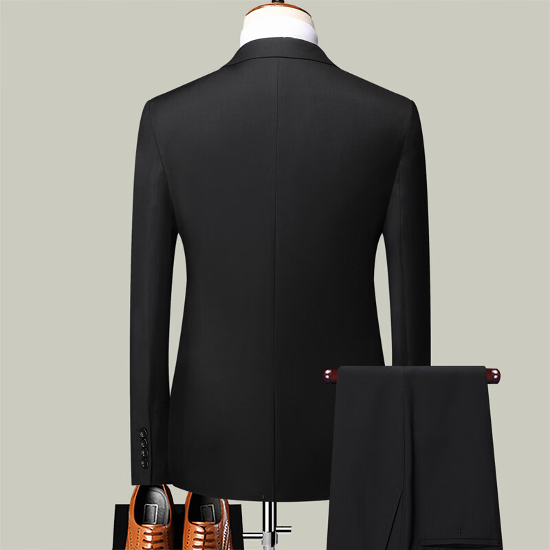 ROMON Men's Business Slim Fit Suit Set Single Button Black XL Groom Best Man Formal Wear