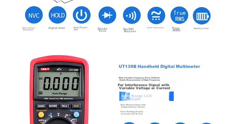 UNI-T UT136C+, Auto-Ranging Digital Multimeter, Universal Meter, Electrician's Meter for Home Use, High Precision, Backlit with Temperature Measurement Functio 4