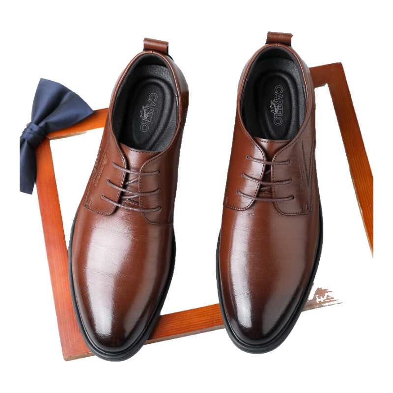 CARTELO Soft Cowhide Men's Shoes, Business Breathable Casual Leather Shoes, Retro Distressed Wear-Resistant Wedding Shoes for Men 9645, Brown, Size 39