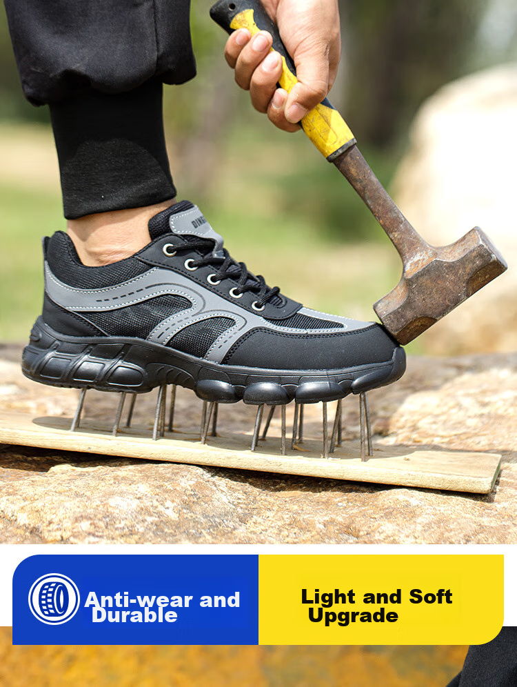 Dinggu Safety Shoes for Men with Steel Toe, Anti-Smashing, Anti-Puncture, Construction Site Work Boots with Steel Plate, Soft Sole, Wear-Resistant 1067 Heihui40 10