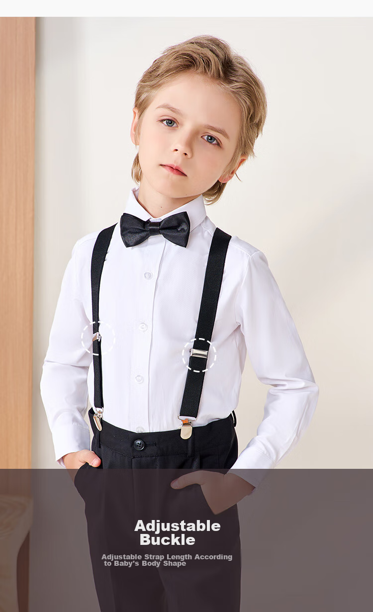 ROMON Children's Formal Wear, Holiday Performance Outfit, Boys' Graduation Host Long-Sleeve Long Pants Suspender Suit, Black, Size 150 11