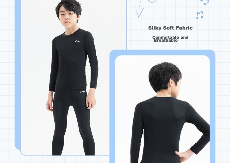 Li-Ning Children's Tight-Fitting Training Suit, Quick-Dry Sportswear Set, Breathable, for Boys And Girls, Autumn And Winter, Badminton Base Layer, Basketball And Soccer Uniform 10