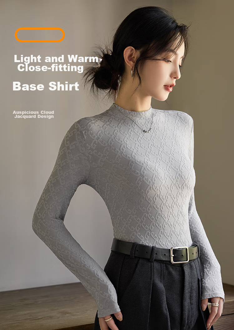LangSha Base Layer T-Shirt for Spring And Summer, Thin Fit, Waist-Cinching, Women's Warm Black And White Slimming Round Neck Undershirt, Long-Sleeve Top 1