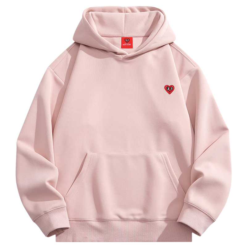 Chaersitaoxin Hooded Sweatshirt for Men And Women, Couple Matching Style, Solid Color Basic Versatile Fleece-Lined Thick Pullover Top, Pink, Size S