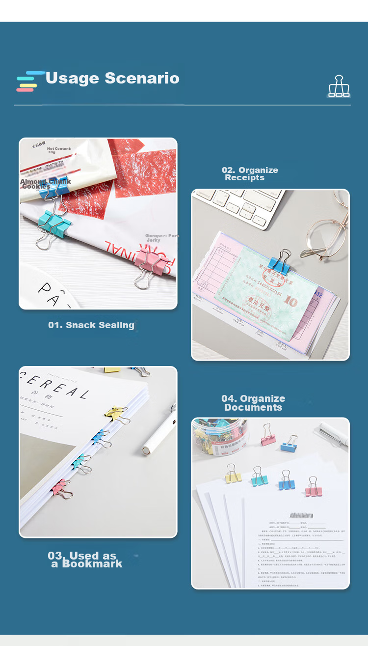 Kingdee 40 Pieces, 19mm Colorful Long Tail Clips, Binder Clips, Large Fixed Stationery Clips, Strong Book Clips, Office Supplies 7