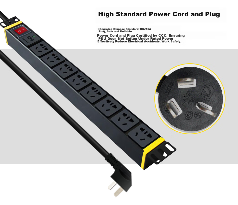 Santuo TS8108 Cabinet PDU Socket Power Strip, 10A Input, 8 Outlets, 10A Output, New National Standard Holes, SPD Holes, Lightning Protection Module, 1.5 Square Wire Core, 2500W 14