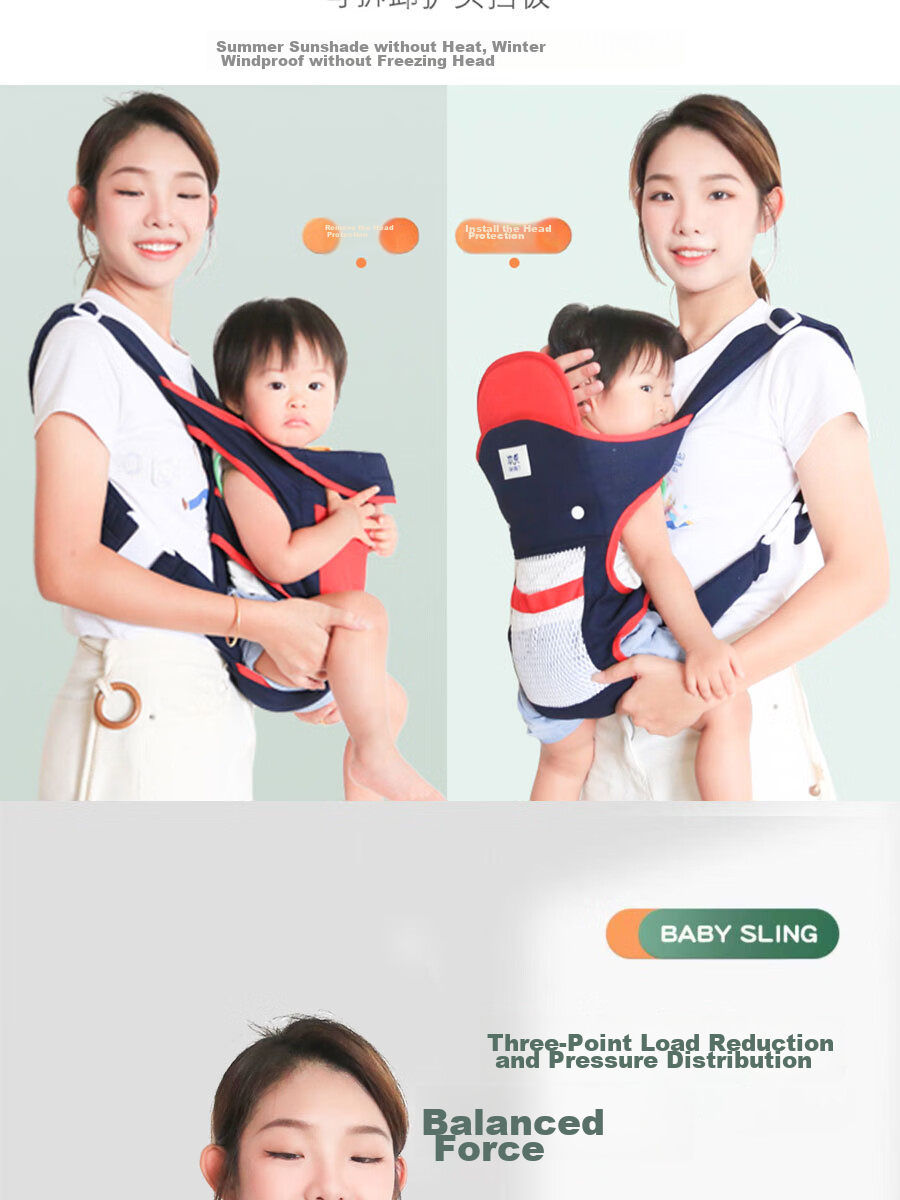 COOKSS Baby Carrier, Infant Carrying Aid, Double Shoulder Cross-Carrying Style, for Toddlers And Older Children, Ages 1-3, Simple Pure Cotton Breathable Universal Desig 7