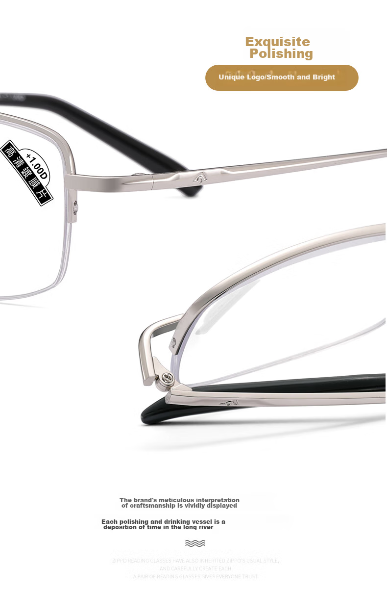 Funsonca High-Definition Green Film Semi-Rimless Metal Reading Glasses for Men And Women, Business-Style Durable Comfortable Fashion Classic Style 100 Degrees 10