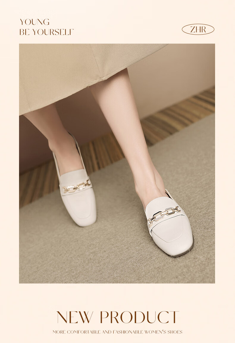 ZHR Flat Women's Shoes for Spring And Autumn, Slip-On Loafers, Versatile Commuter Shoes with Soft Soles, Leather Shoes AH608 Black Size 38 9