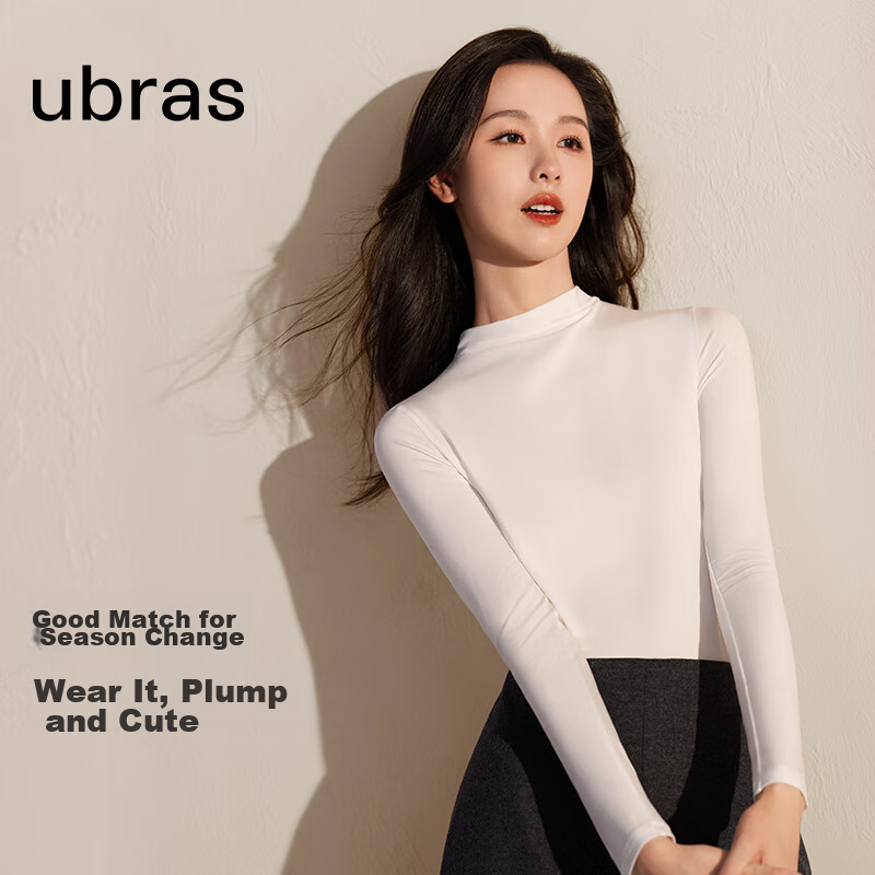 Ubras Soft And Smooth Milk Skin Base Layer for Women, Amino Acid Autumn Undershirt, Inner Thermal Underwear, Comfortable Base Shirt, Jet Black, Size S