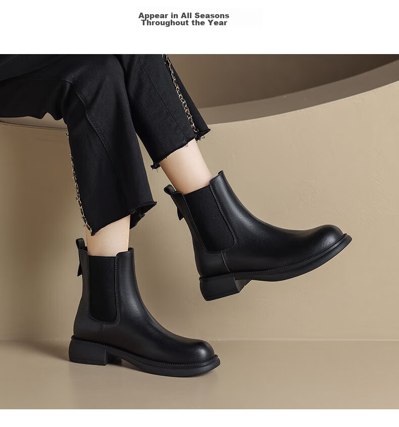 ZHR Flat Ankle Boots for Women, Autumn And Winter Simple British Style Chelsea Boots with Elastic Band, EH19 Black, Size 37 12