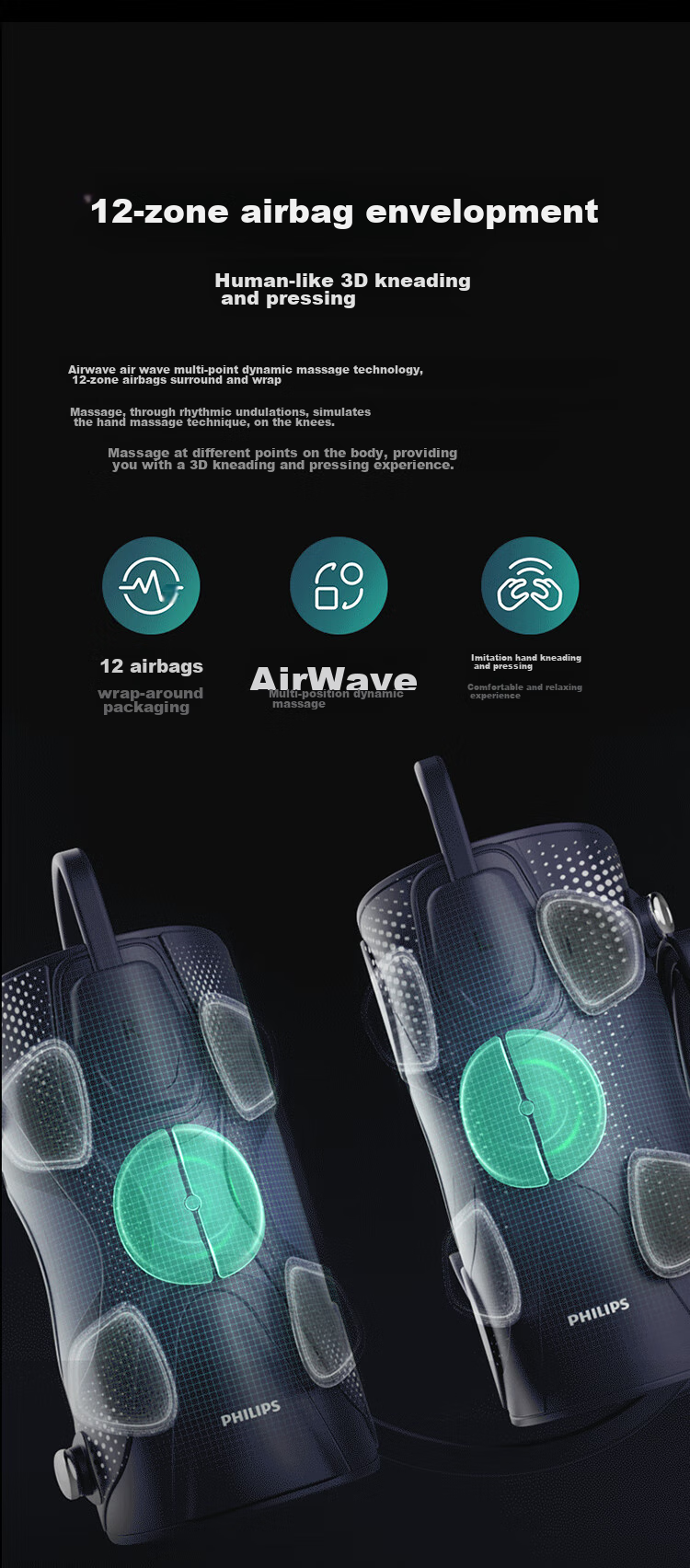 PHILIPS [Mid-Autumn Festival Gift] Knee Massager, Sports Massager, Cold-Resistant Knee Care Device, Airbag Knee Joint Heating Pad, Airbag Massage 5202L Birthday Gift for Parents 4