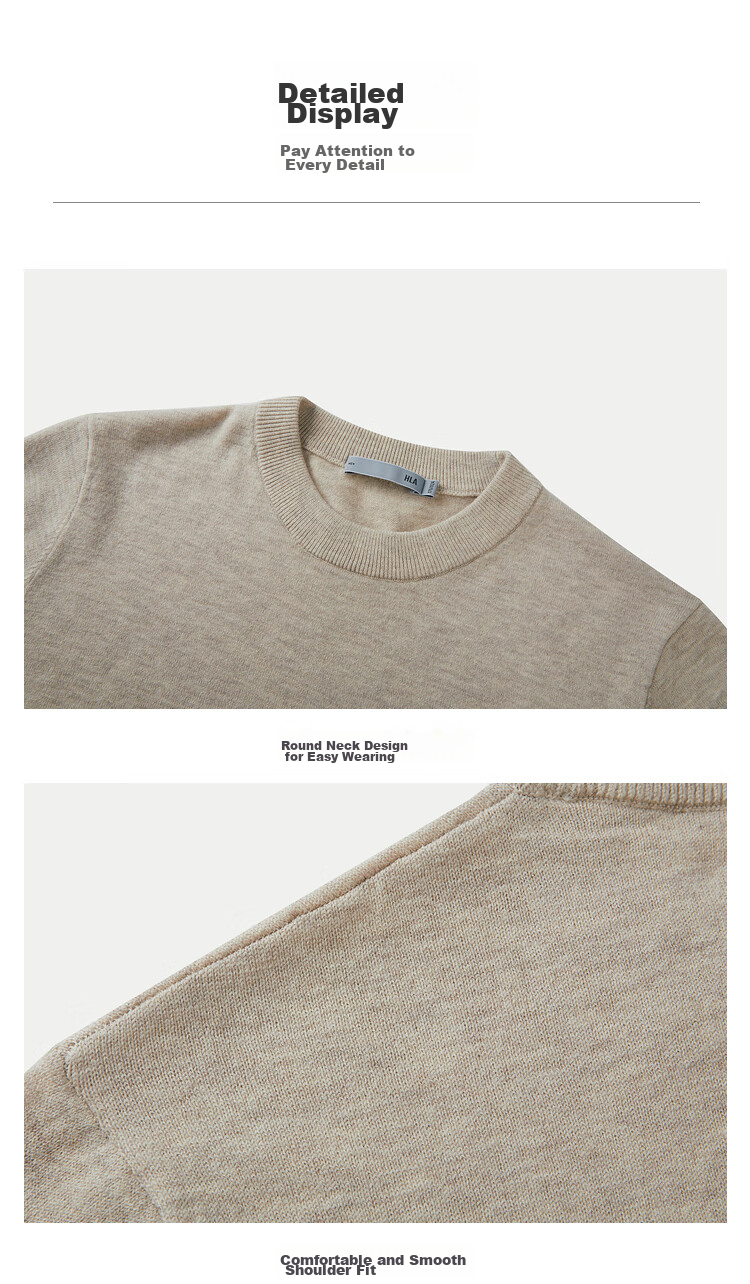 HLA Long-Sleeve Knit Sweater for Men, Lightweight Business Pure Wool Thermal Undershirt for Winter 25