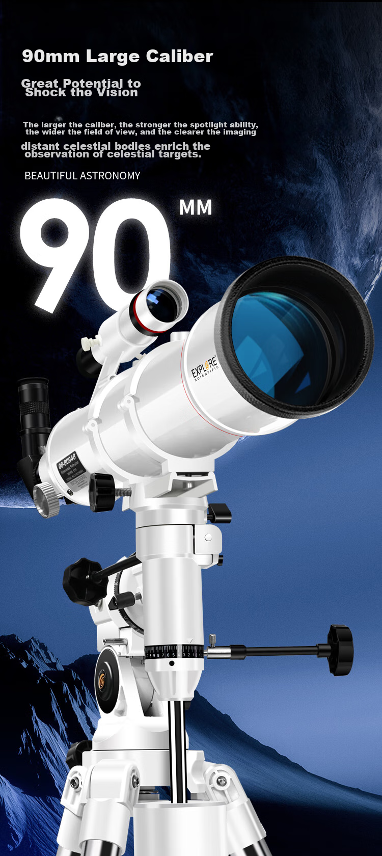 EXPLORE SCIENTIFIC Astronomical Telescope 90EQ3 High-Definition High-Magnification Large-Aperture Professional-Grade Stargazing Student Science Education Gift 11