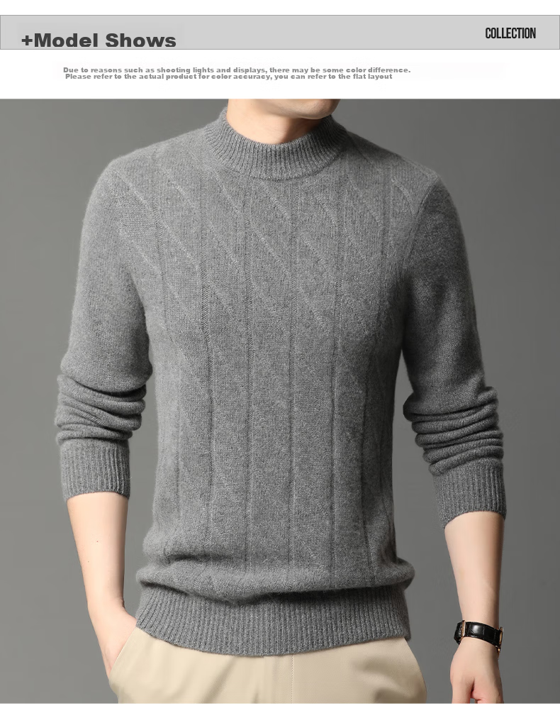 Hengyuanxiang Men's Cashmere Sweater, Autumn And Winter Thickened 100% Pure Cashmere, Business Casual Base Layer Knit Sweater, Winter Warm Clothing 14