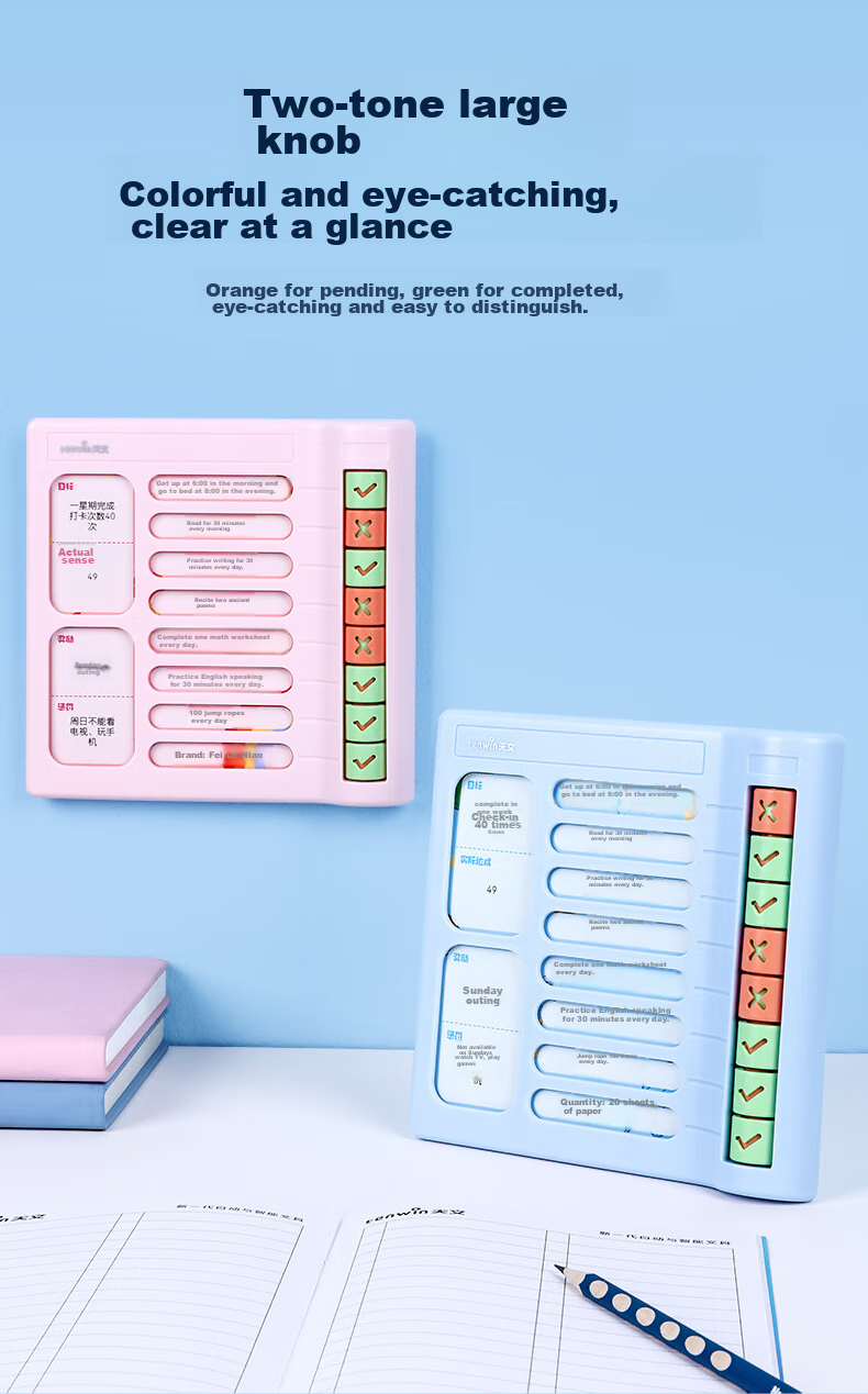 TEN-WIN Elementary School Student Self-Discipline Check-In Tool, Visual Habit Formation Planner, Children's Learning Record Time Management Organizer, Stationery SZ1003-4 Pink 6