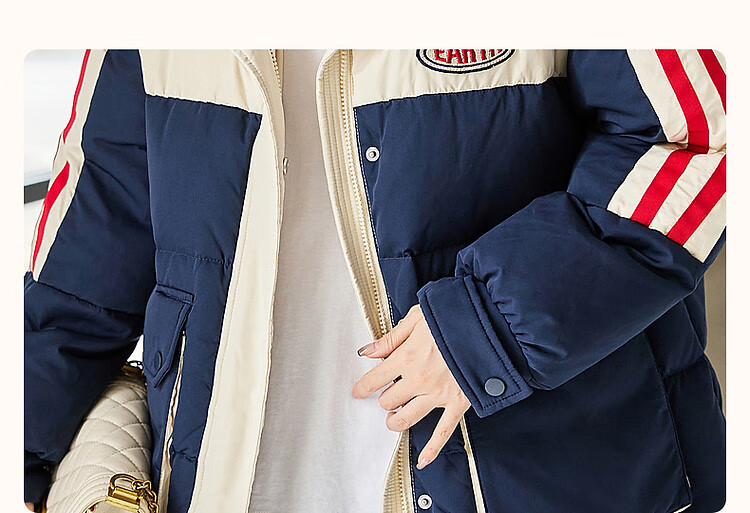Dme [Xueji Lian Dong] Winter Warmth 90% Duck Down Hooded Windproof Stand Collar Contrasting Color Letter down Jacket Women's Coat 3