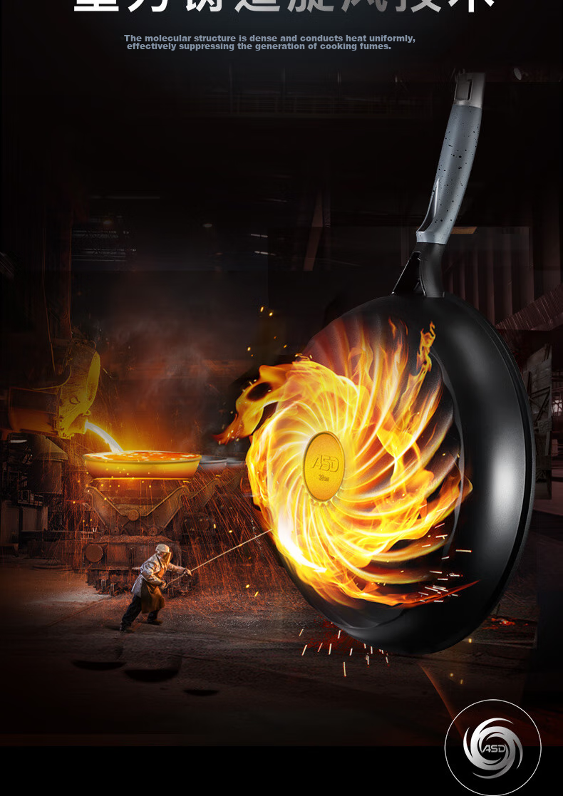 ASD Non-Stick Wok with Magic Stone, Smokeless Cooking Pan, Titanium Pot Compatible with Gas Stove And Induction Cooker, 28cm Suitable for 2-3 People 10
