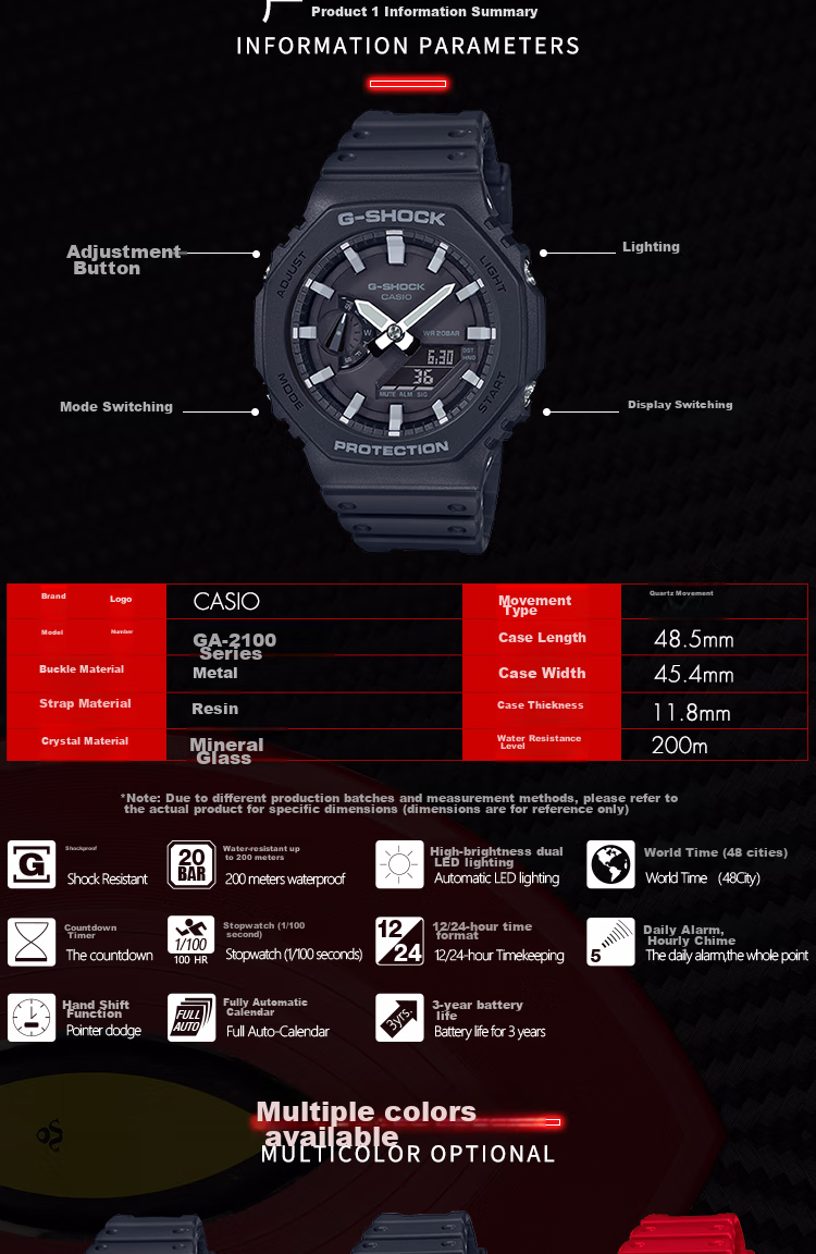 Casio Men's G-SHOCK Watch, Hachioji Sports Student Smart Japanese/Korean Style Watch, Gift for Boyfriend, GA-2100 3