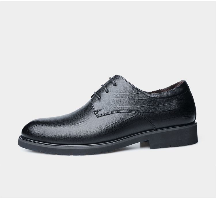 BEIOUTU Fleece-Lined Warm Leather Dress Shoes Fashion Lace-Up Business Casual Low-Top Cotton Shoes for Men 17818 Black Size 44 6