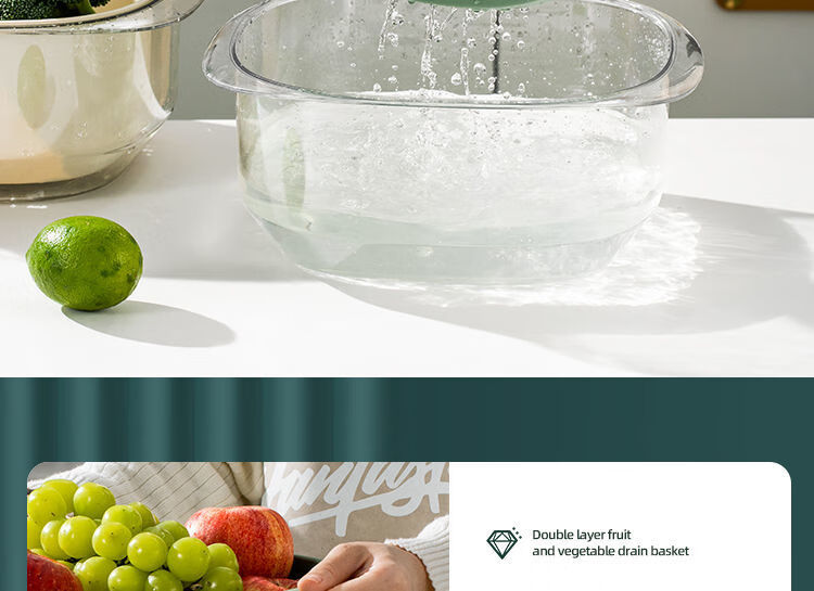 Suncha Double-Layer Colander Set, Kitchen Plastic Fruit Drainer, Vegetable Washing Basket, 6-Piece Set for Home Use 7