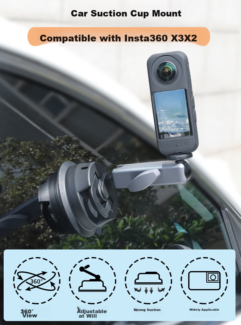 Qiye Car Suction Cup Mount Compatible with Insta360 X4 Panoramic Action Camera, Instax5 Accessories, X3 Car Roof Window, X5 Ceiling Fixed Windshield Mount for Sedans 1