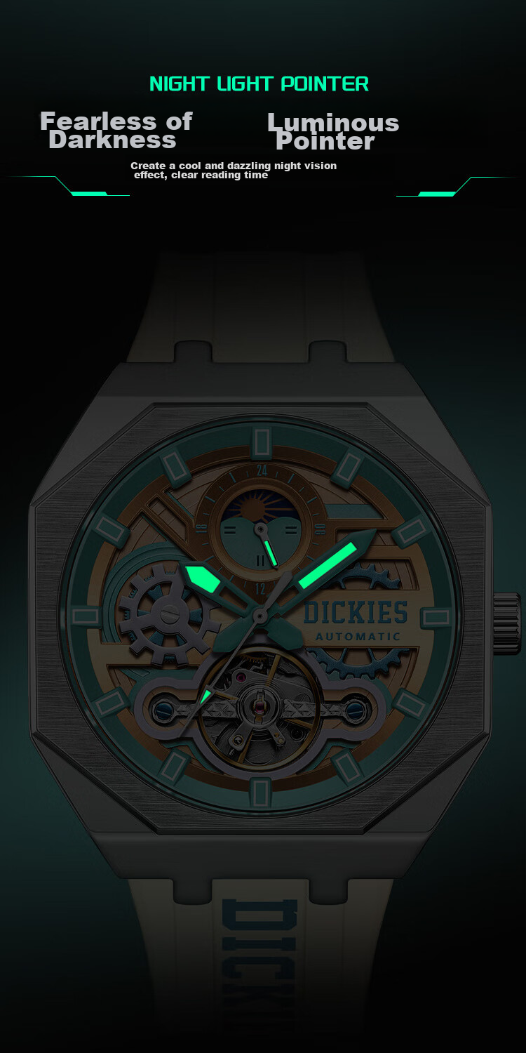Dickies Mechanical Watch, Student Men's Fully Automatic Skeleton Luminous Watch, Mechanical Gift for Boyfriend, Valentine's Day Present, CL-485 6