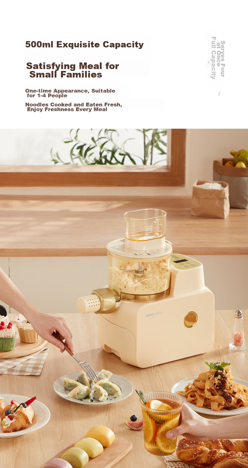 APIXINTL Anben Su Noodle Maker, Fully Automatic Pasta Machine, Multi-Functional Home Use, Multiple Mold Options, Electric Dough Kneader, Dumpling Wrapper Maker, 4-Person Capacity, APIX-M06 11
