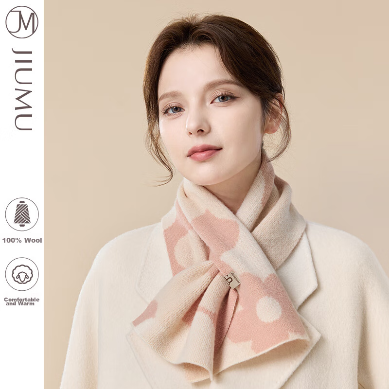 JIUMU Pure Wool Scarf for Women, Autumn And Winter Ladies' Warm Neck Warmer, Lightweight Winter Neck Protection Short Scarf for Wome