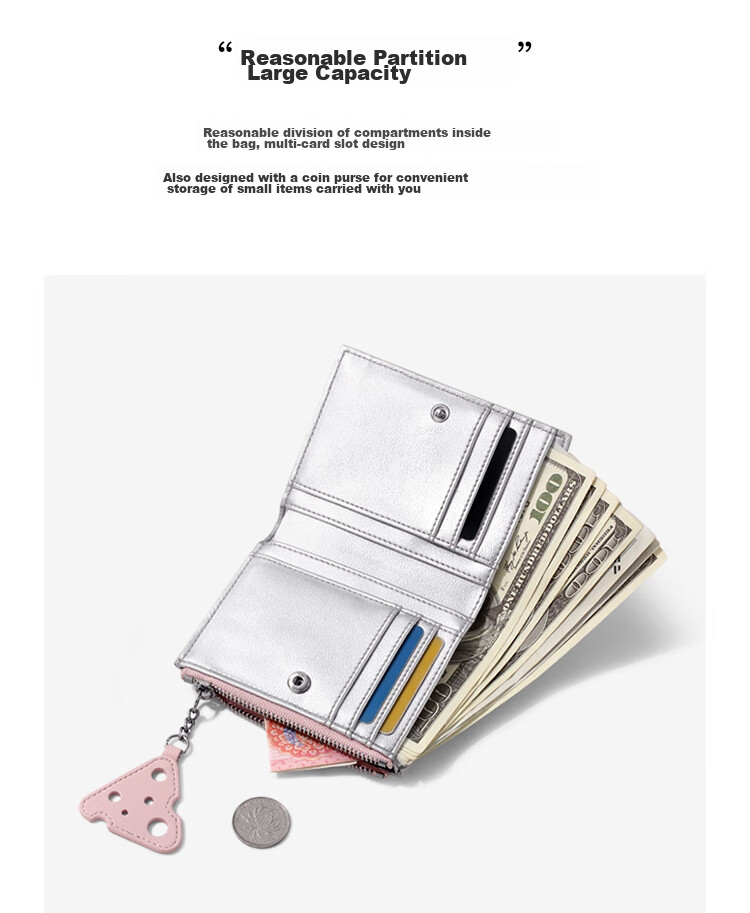 Toutou Coin Purse, Woven Storage Card Holder, Multi-Card Slots, Large Bill Clip, Silver Clutch, Gift for Girls And Best Friends, Travel And Birthday Present 7