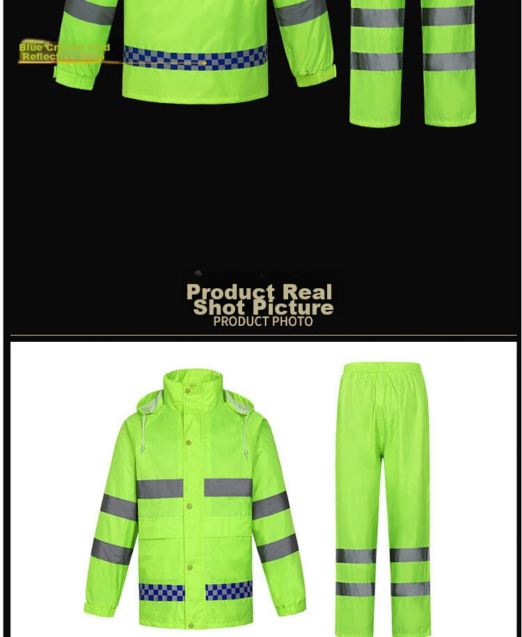 Minggu Reflective Raincoat And Pants Set, Storm-Proof, Flood Prevention, Cold-Resistant, Two-Piece Rainwear, Fluorescent Green, XL, CW344023 7