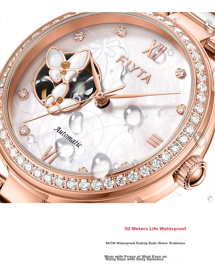 FIYTA Qingcheng Series, Mother-Of Dial, Butterfly Dance Skeleton Dial, Ceramic Mechanical Women's Watch, Holiday And Birthday Gift 13