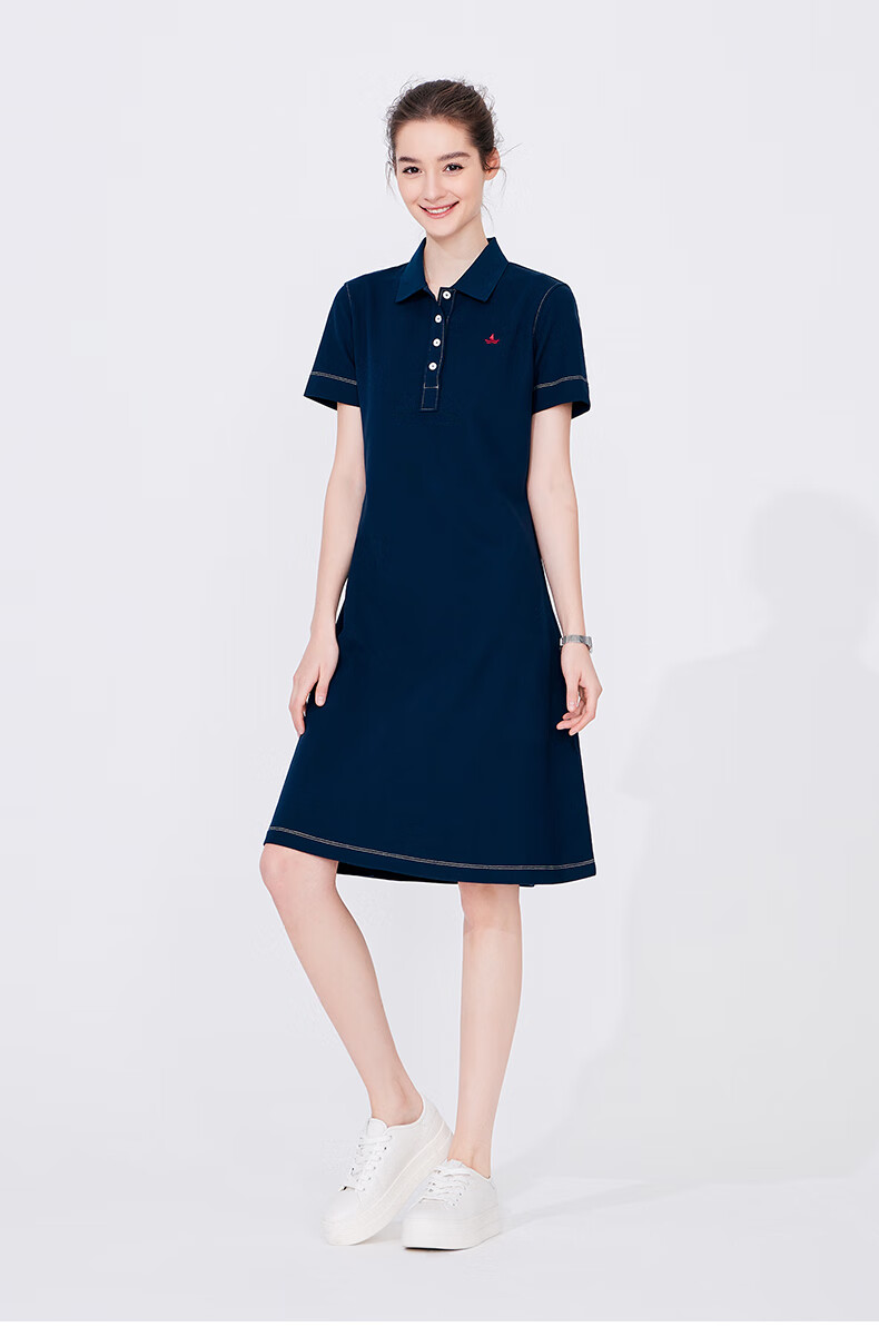 Navigare Women's Short-Sleeve Polo Collar Dress, Comfortable A-Line Midi Skirt, 2322874506 10