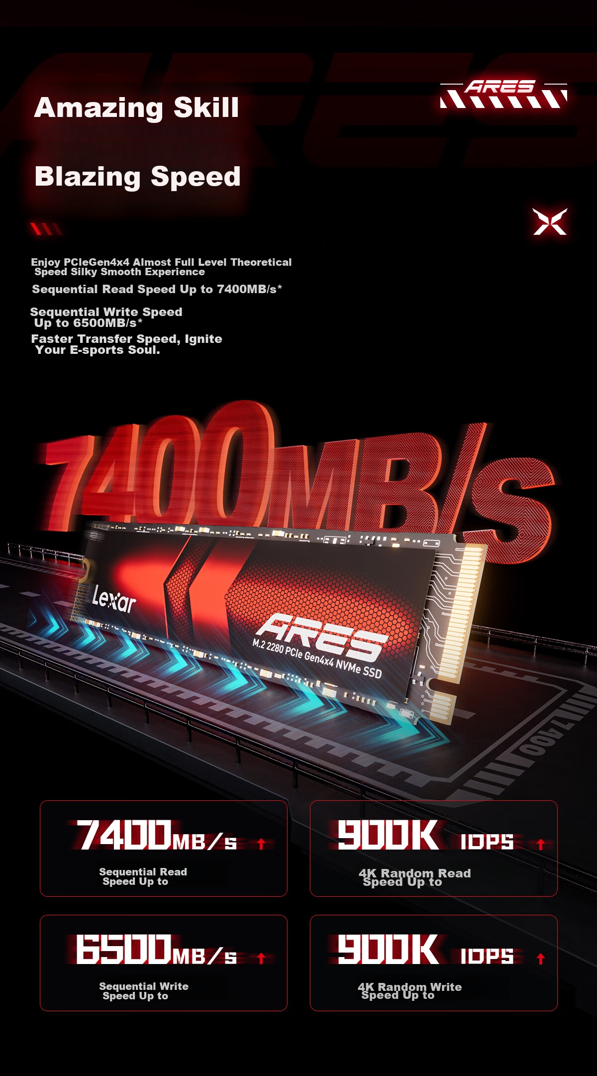 Lexar 4TB SSD ARES Series M.2 Interface (NVMe Protocol) PCIe 4.0x4 Read Speed 7400MB/s TLC NAND Gaming And PC Build 6