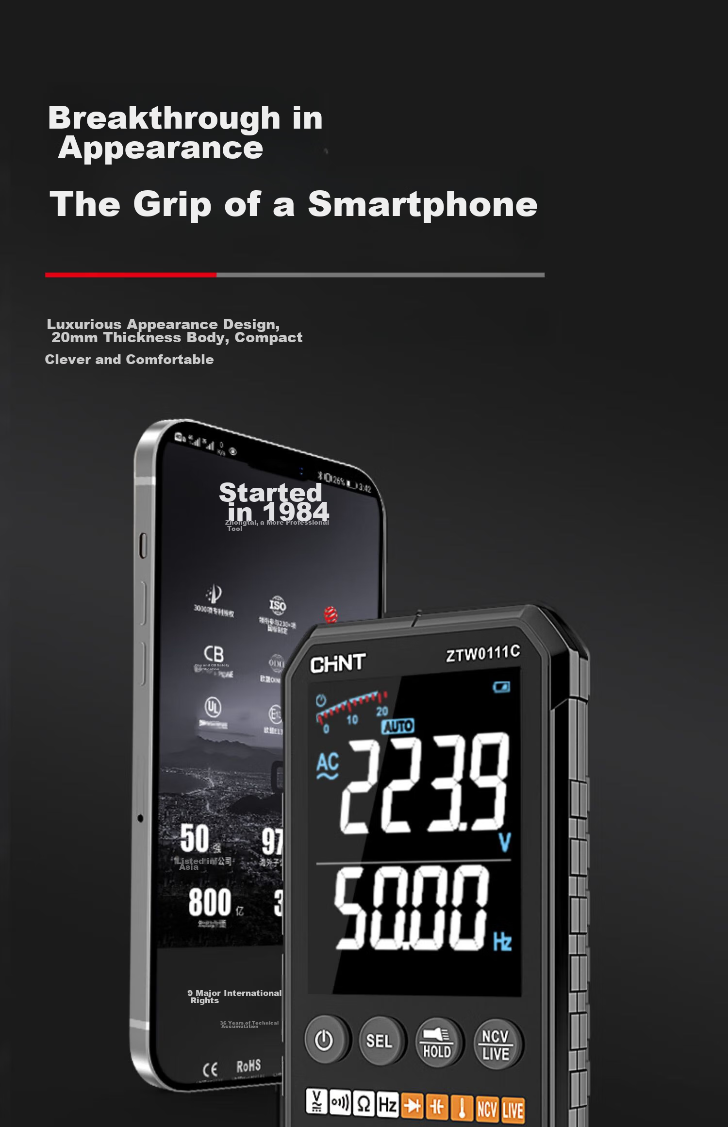 CHNT Ultra-Thin Multimeter, Digital High-Precision Fully Automatic Portable Electrician's Universal Meter, Large Screen Color Display 7