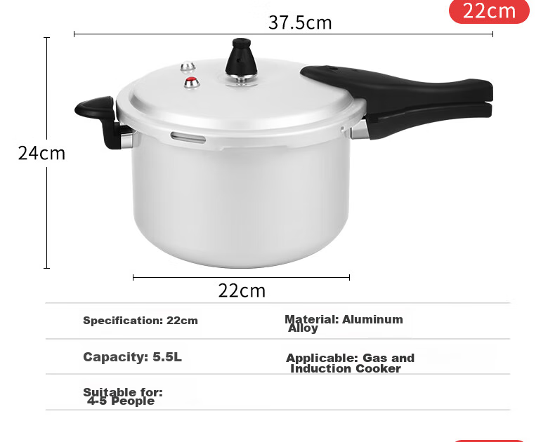 Shuangxi Aluminum Alloy Pressure Cooker Compatible with Gas And Induction Stoves, Explosion-Proof Small Household Pressure Cooker for 1 Person, 18CM/3.2L 15