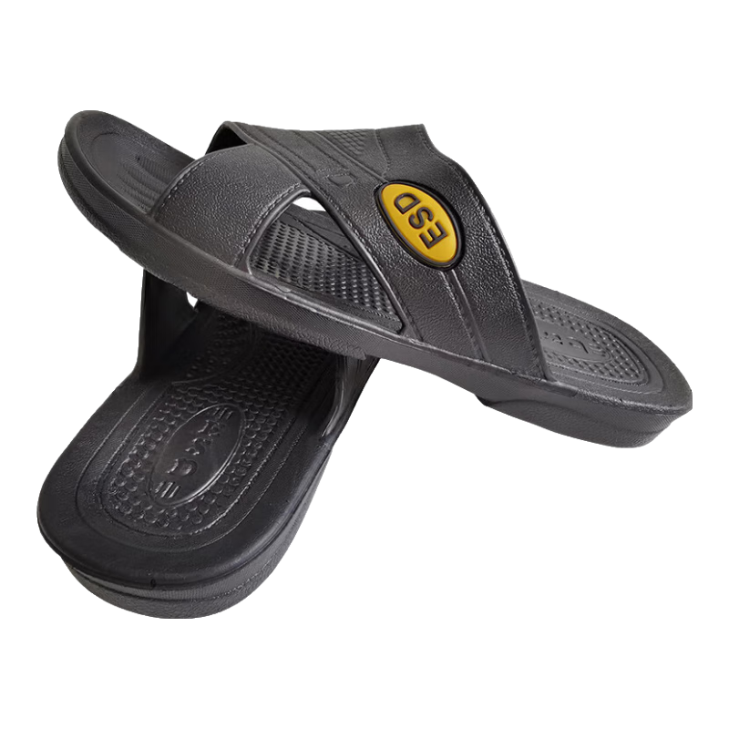 BAIGE Anti-Static Slippers, Soft Sole, Clean Room Work Shoes, ESD Non-Slip Odor-Resistant Work Shoes for Dust-Free Workshop, Cross Yellow Label Black, Size 43-44, CW840544