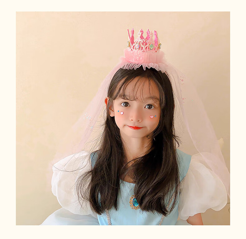 Duomeiyi Birthday Hat, Birthday Scene Decoration, Girl Adult Dress-Up, Children's Birthday Decorations, Props, Pink Crown, Veil 1