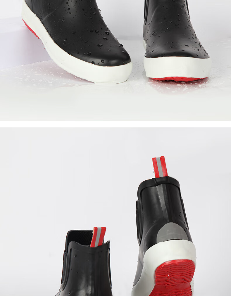 Jolly Walk Men's Water Shoes, Low-Top Waterproof Rain Boots, Car Washing Fishing Rubber Overshoes JW208 Black And Red Size 46 18