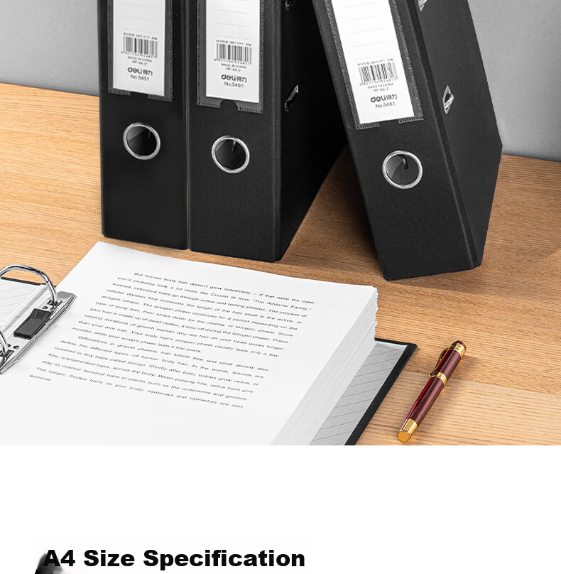 Deli A4/3-Inch Punched File Folder, Office Document Organizer, Single Pack, 5481 Black 2