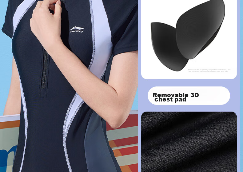 Li-Ning Women's Professional One-Piece Conservative Boyshort Swimsuit, Tummy-Covering Slimming Casual Training Hot Spring Swimwear 514 Navy Blue 3XL 10