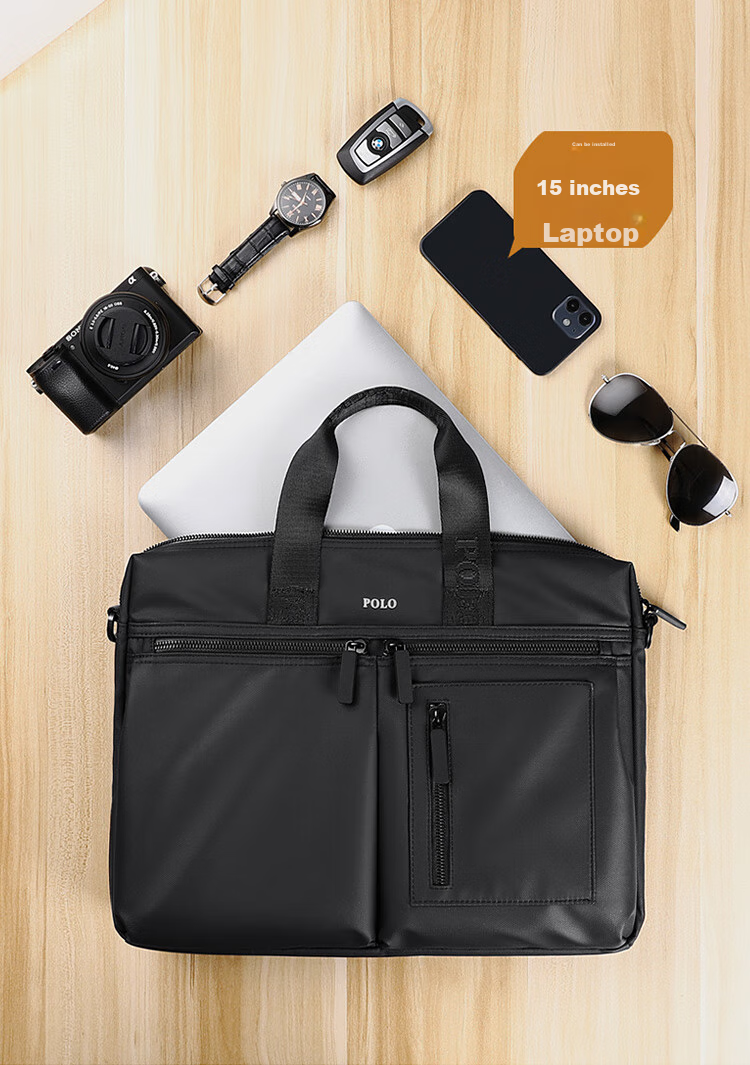 POLO Briefcase, Men's Casual Business Bag, 15-Inch Laptop Bag, Office Handbag for Men, Shoulder Crossbody Bag 13