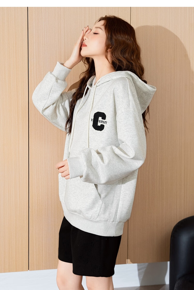 TonLion 2024 Women's Front Towel Embroidered Letter Hoodie Cold Heather Gray Fleece Lined S 10