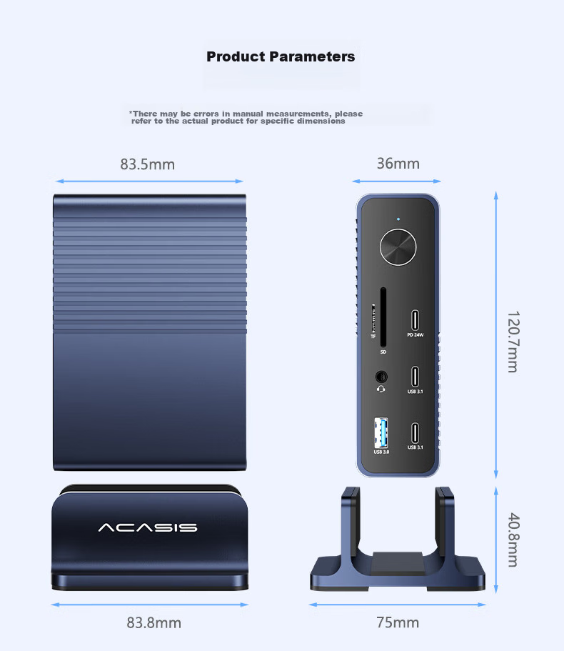 Acasis Desktop Expansion Dock, Type-C Hub, DP Hub, Thunderbolt 4 Docking Station, 4K 60Hz Four-Screen Display, HDMI Graphics Card Expansion Dock, Vertical Computer Desk DS-7A15 18